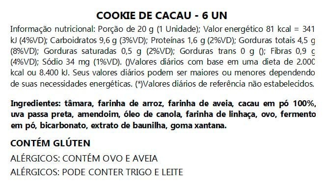 Cookie de Cacau Sem Açúcar - (6un) 120g - Imagem 2
